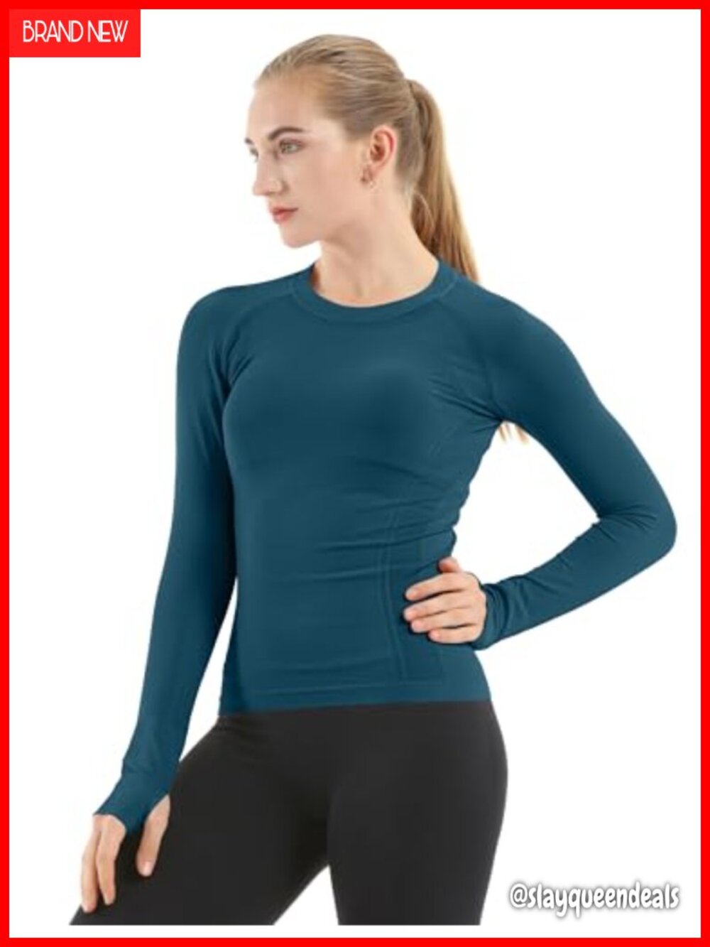 Seamless Long Sleeve Workout Top Slim Fit Crewneck Thumb Holes Yoga Gym